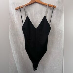 Black Bodysuit with Chain Straps